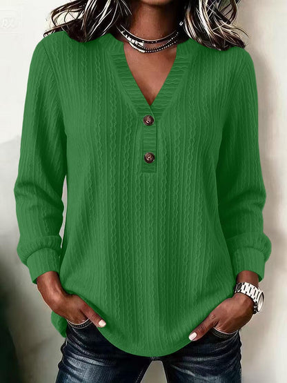 Rosella™ | Vintage Buttoned V Neck Top