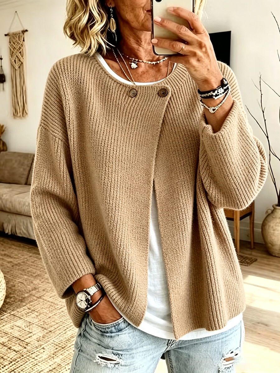 Lauren™ | Cozy Ribbed Asymmetrical Knit Cardigan