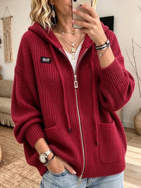 Abigail™ | Casual Ribbed Knit Zip-up Hooded Cardigan