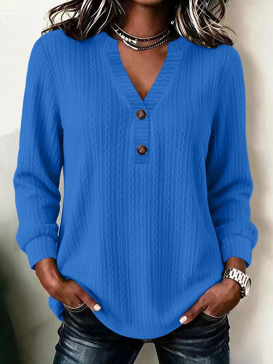 Rosella™ | Vintage Buttoned V Neck Top