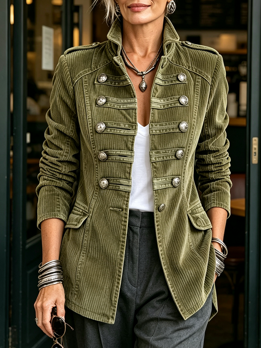 Ariana | Classic Olive Military Corduroy Jacket