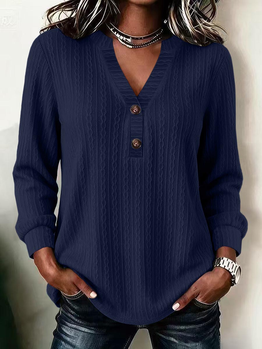Rosella™ | Vintage Buttoned V Neck Top