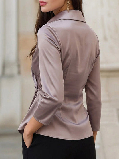 Emily™ | Elegant Silk Satin Wrap Blouse