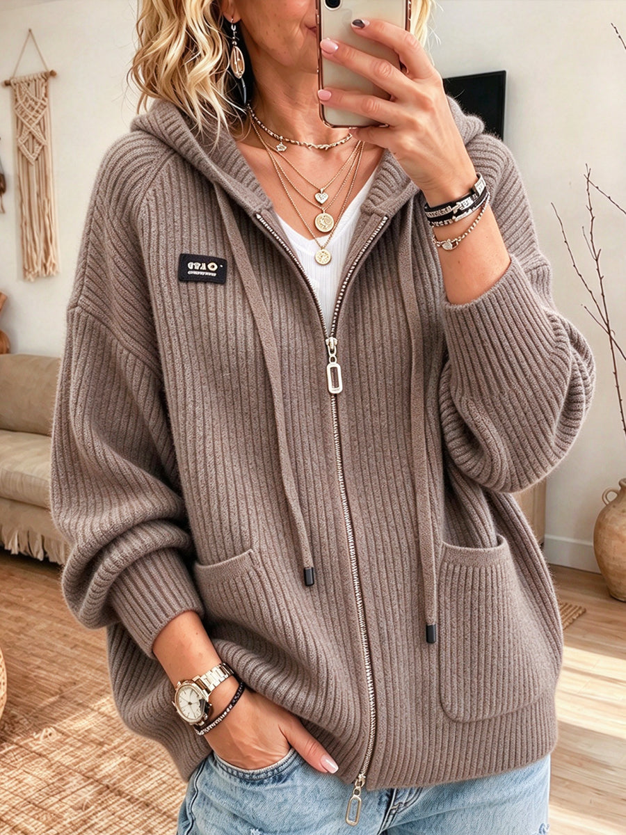 Abigail™ | Casual Ribbed Knit Zip-up Hooded Cardigan