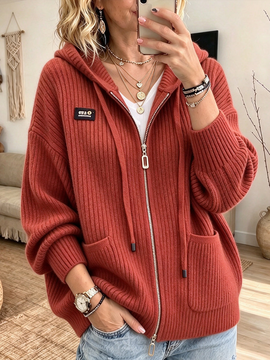 Abigail™ | Casual Ribbed Knit Zip-up Hooded Cardigan